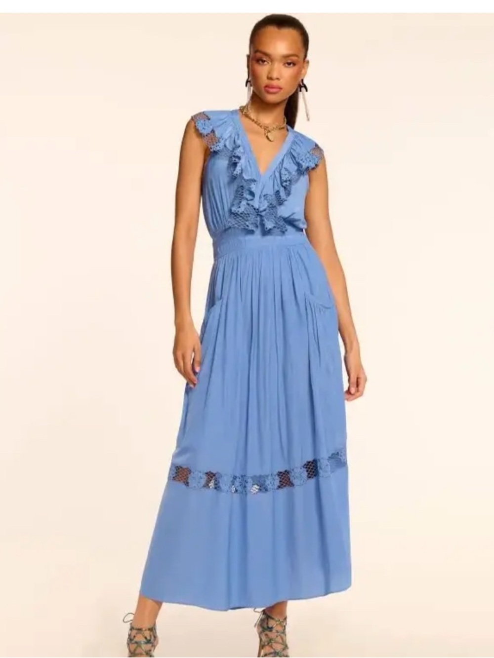 NWT- RAMY BROOK LAILA EMBROIDERED MAXI DRESS. CORNFLOWER BLUE. SIZE XS.